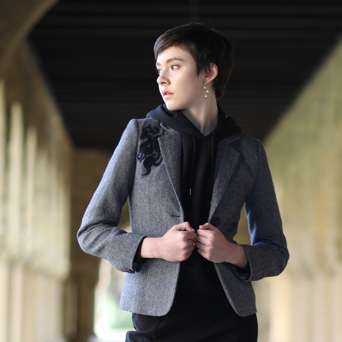 Herringbone Tweed Wool Blazer