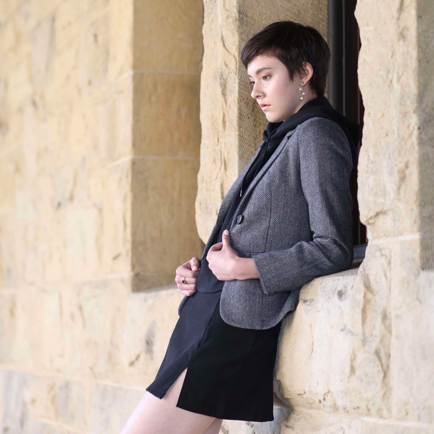 Herringbone Tweed Wool Blazer