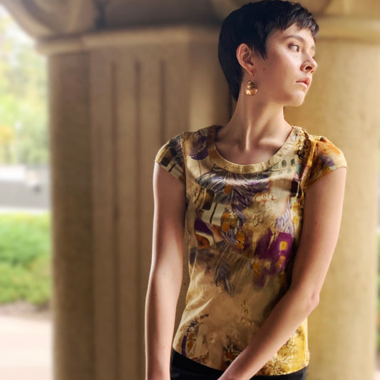 Liquid Cotton Crew Neck Graphic Tee - Golden Romance